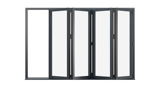 Open View - Anthracite Grey Aluminium Bifolding Door - 4500mm x 2100mm - All Folding to the Right | 4-4-0