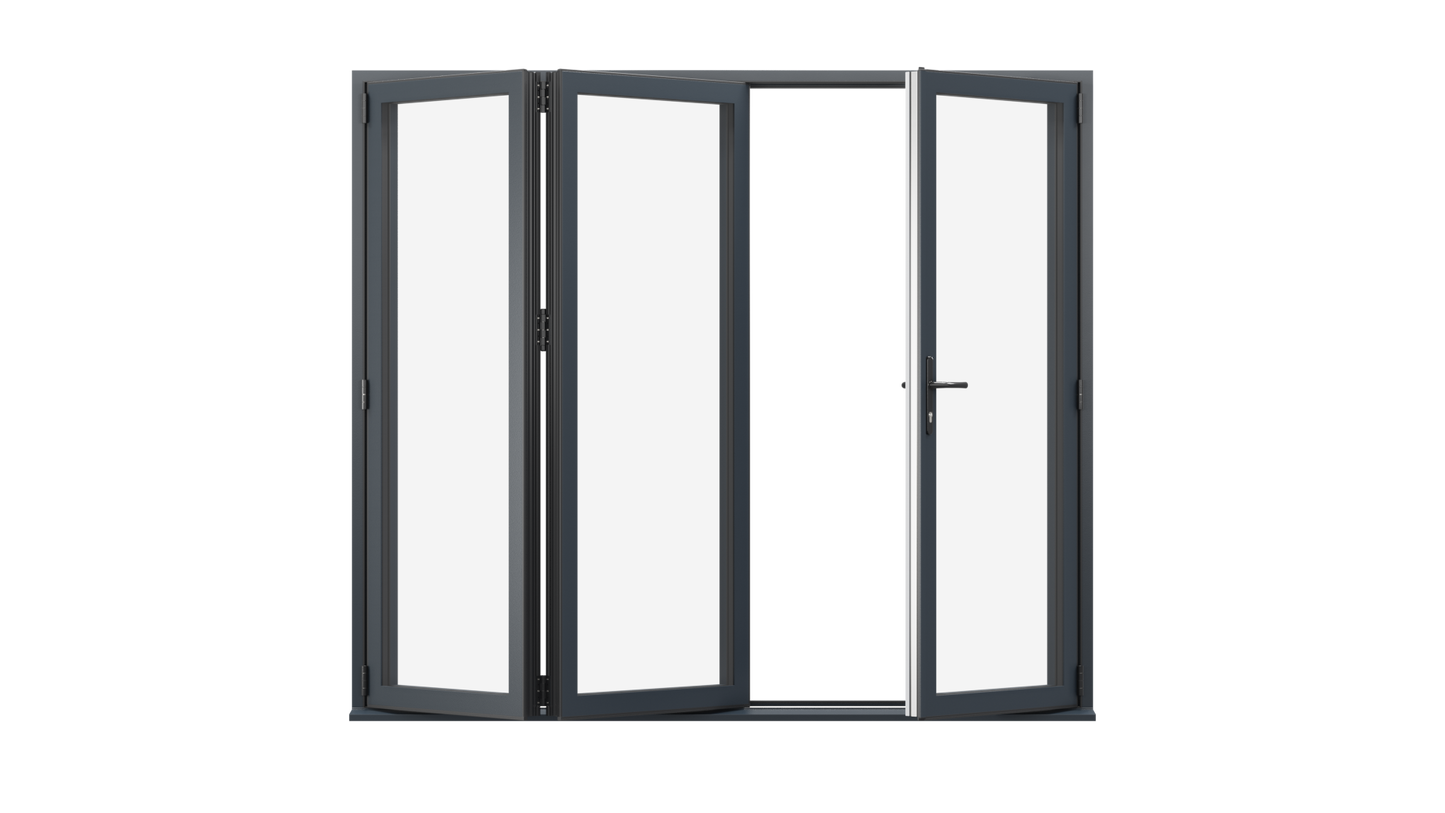 Open View - Anthracite Grey Aluminium Bifold Door - 2400mm x 2100mm - One Master to Right, Two Folding to the Left | 3-2-1