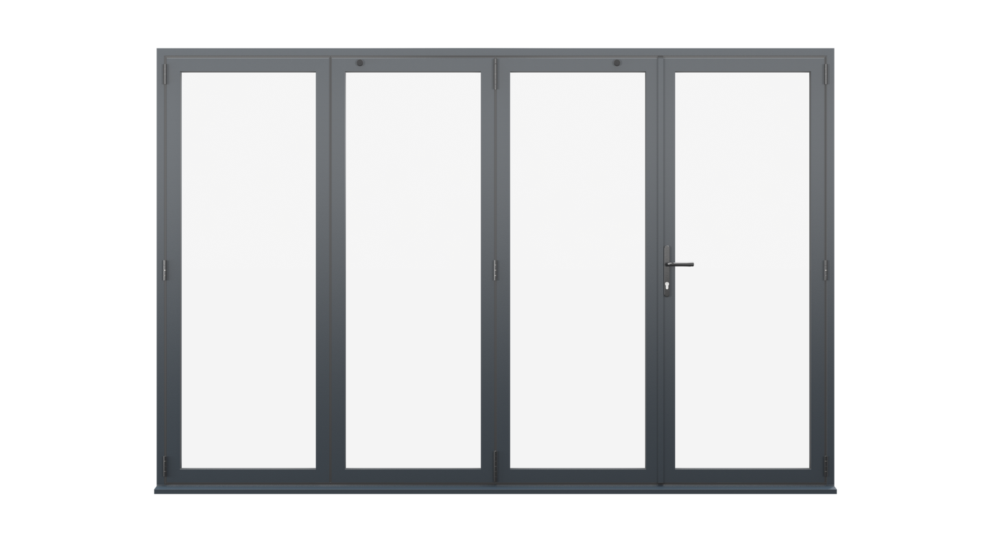 Closed View - Anthracite Grey Aluminium Bifolding Door - 4000mm x 2100mm - One Master to Right, Three Folding to the Left | 4-3-1