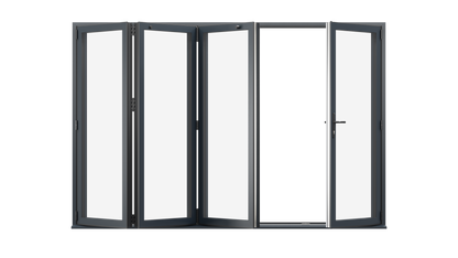 Open View - Anthracite Grey Aluminium Bifolding Door - 4000mm x 2100mm - One Master to Right, Three Folding to the Left | 4-3-1