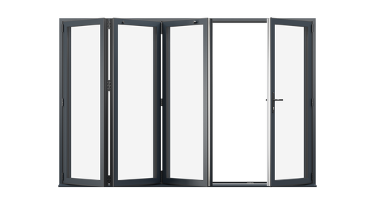 Open View - Anthracite Grey Aluminium Bifolding Door - 4000mm x 2100mm - One Master to Right, Three Folding to the Left | 4-3-1