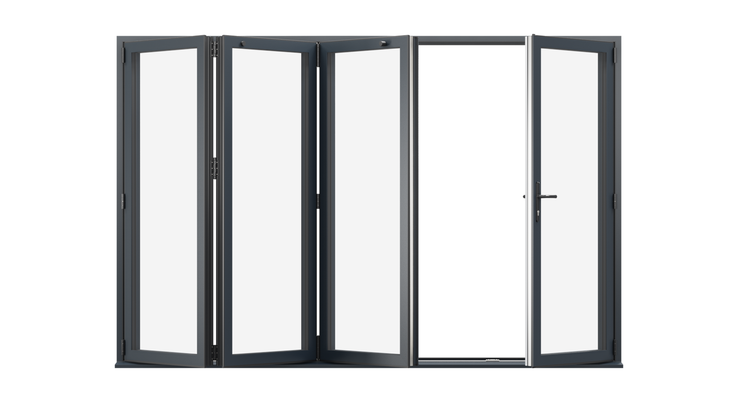 Open View - Anthracite Grey Aluminium Bifolding Door - 3000mm x 2100mm - One Master to Right, Three Folding to the Left | 4-3-1