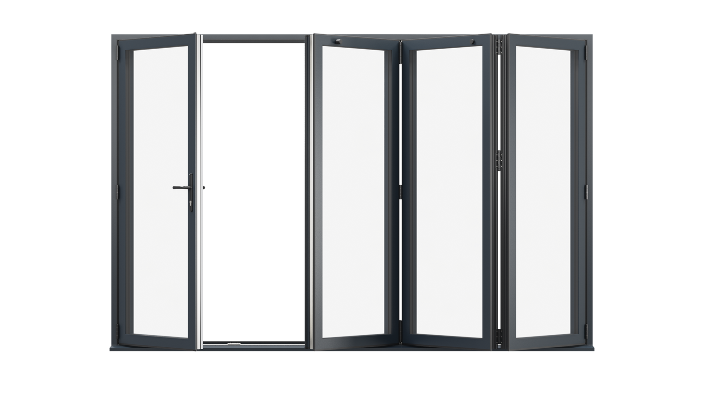 Open View - Anthracite Grey Aluminium Bifolding Door - 4000mm x 2100mm - One Master to Left, Three Folding to the Right | 4-3-1