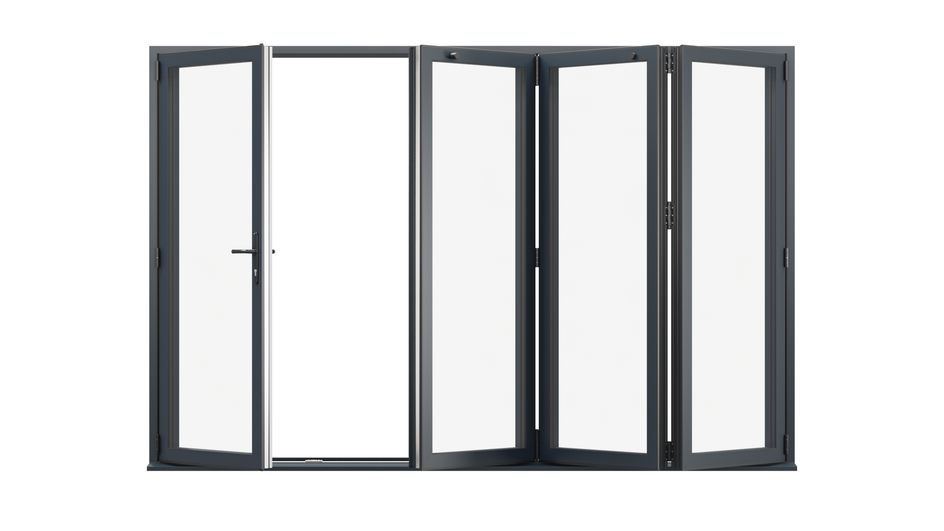 Open View - Anthracite Grey Aluminium Bifolding Door - 4000mm x 2100mm - One Master to Left, Three Folding to the Right | 4-3-1