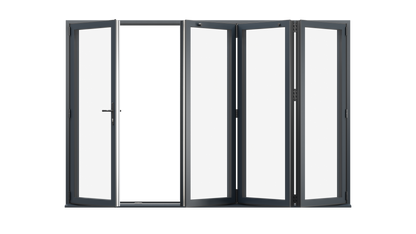 Open View - Anthracite Grey Aluminium Bifolding Door - 4000mm x 2100mm - One Master to Left, Three Folding to the Right | 4-3-1