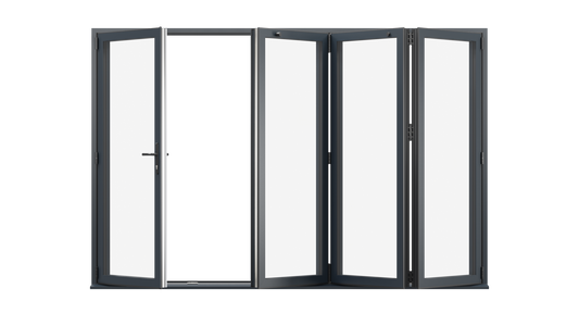 Open View - Anthracite Grey Aluminium Bifolding Door - 4000mm x 2100mm - One Master to Left, Three Folding to the Right | 4-3-1