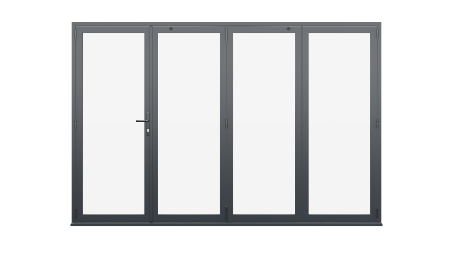 Clsoed View - Anthracite Grey Aluminium Bifolding Door - 4000mm x 2100mm - One Master to Left, Three Folding to the Right | 4-3-1