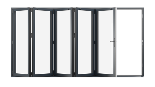 Open View - Anthracite Grey Aluminium Bifolding Door - 4500mm x 2100mm - All Folding to the Left | 5-5-0