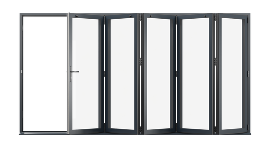 Open View - Anthracite Grey Aluminium Bifolding Door - 4500mm x 2100mm - All Folding to the Right | 5-5-0